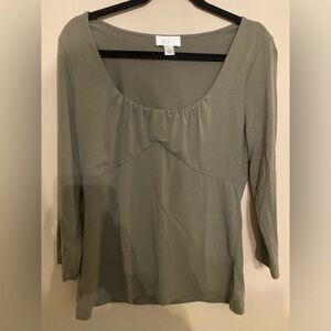 LOFT Women's L Olive Green Top 3/4 sleeve, scoop neck, 5% spandex